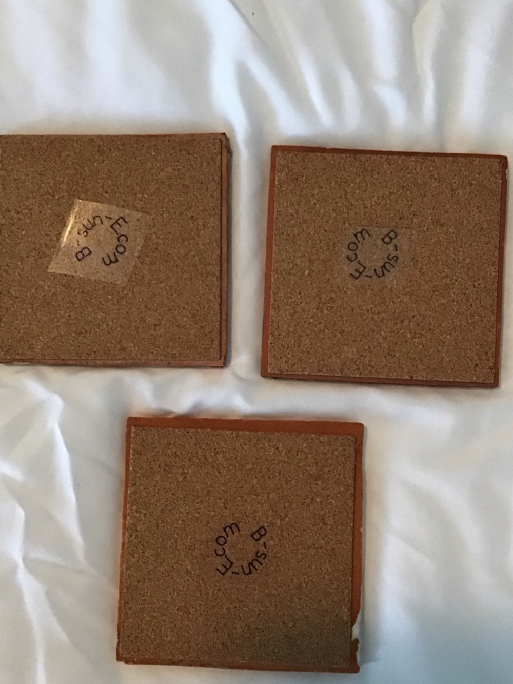 Hand-Painted Decorative Ceramic Tile Coaster Set of 3 - Sun & Navy Floral - Picture 2 of 5